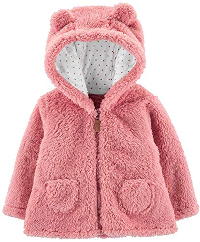 Zip-Up Sherpa Cardigan Jacket, Pink Sherpa, 3 Months