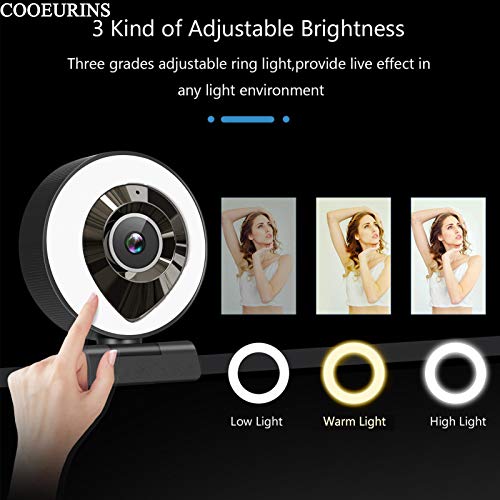 PC Webcam 1080P HD Computer Camera Built in Adjustable Ring Light & Microphone,Wide Angle,Fast autofocus AF Web Camera Streaming for Zoom/Skype/Teams/OBS, Meet and Video Calling Accessories