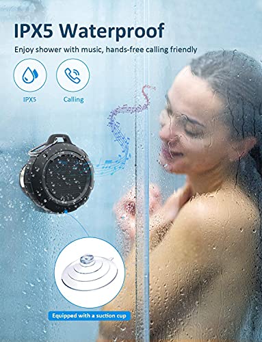 Outdoor Waterproof Bluetooth Speaker, Wireless Portable Mini Shower Travel Speaker with Subwoofer, Enhanced Bass, Built in Mic for Sports, Pool, Beach, Hiking, Camping (Black)