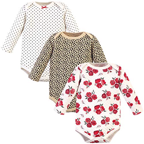 girls Bodysuits  Unisex Quilted Long Sleeve Cotton Bodysuits Rose Leopard 0 3 Months, Rose Leopard, 0-3 Months US