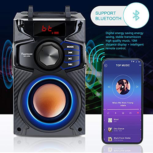 Bluetooth Speakers, Wireless Speaker with Impressive Sound, Booming Bass, Wireless Stereo Pairing, Portable Speaker with Party Light, Support Remote Control FM Radio for Phone Computer PC Home TV