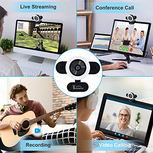 Webcam with Microphone - 30FPS 1440P Full HD USB Web Camera with Adjustable Brightness Ring Light for Zoom Skype Facetime Mac Video Conferencing Teaching Studying Streaming