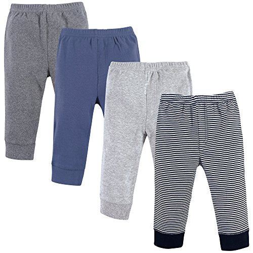Unisex Baby Cotton Pants, Black Stripe 4-Pack, 0-3 Months