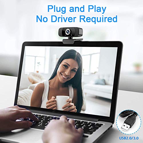 1080P Webcam with Microphone, Plug and Play USB 2.0 Desktop Laptop Computer Web Camera with Auto Light Correction, for Video Streaming, Conference, Game,Study