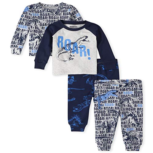 The Children s  Boys  Baby and Toddler Dino Snug Fit Cotton 4-Piece Pajamas, H T Lunar, 0-3 Months