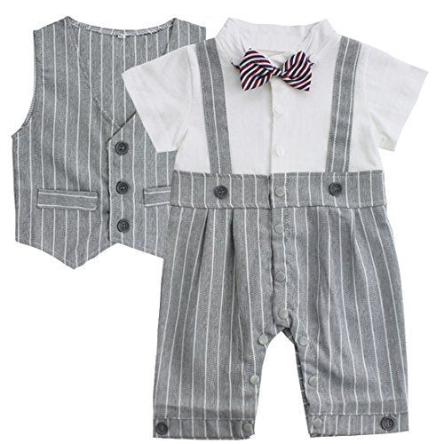 Baby Boys  Cotton Formal Gentleman Romper Vest with Bow-tie Outfit Set Gray 3-6 Months