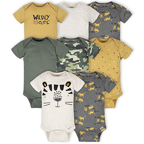 Baby 8-Pack Short Sleeve Onesies Bodysuits, Tiger Green, 3-6 Months