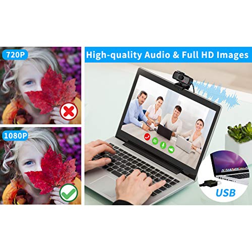 2040x1080 High Resolution HD Desktop Webcam with Microphone for PC Computer Monitor, USB Stream Camera with Privacy Cover 120 Degree Wide Angle Design for YouTube Tiktok Webcast Conferencing