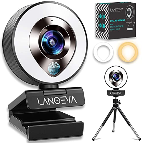 1080p Webcam With Ring Light and Microphone - Full HD Steaming Web Camera with Adjustable Lights, Advanced Autofocus & Tripod Mount for Conferencing/Streaming/Gaming/Calling, PC/Mac Zoom/Skype