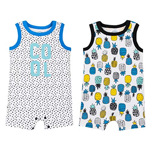 boys Romper 1 Piece Coverall Sleeveless Jumpsuit with Shorts 2 Pack, Gray Stripes, 3 Months US