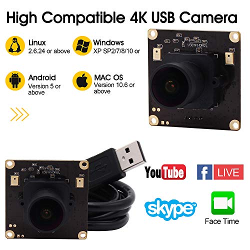 4K USB Camera USB Webcam Mini Camera Module,Wide Angle USB with Cameras Full HD 2160P USB Camera,170 Degree Fisheye Lens 4K Camera USB with Sony IMX317,UVC Support,Plug&Play for Windows,Android,Mac