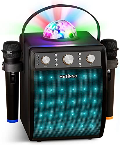 Bluetooth Karaoke Machine for Adults and Kids - Portable Singing Equipment Set with 2 Wireless Karaoke Microphones - PA Speaker System with Disco Ball and Party Lights + TV Cable - Ostinato M7
