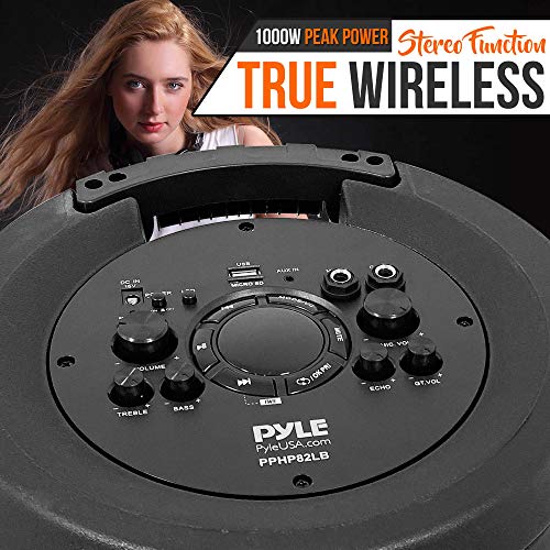 Portable Bluetooth PA Speaker System - 1000W Outdoor Bluetooth Speaker Portable PA System w/TWS, Recorder, Microphone in, Party Lights, USB SD Card Reader, FM Radio, Rolling Wheels - PPHP82LB