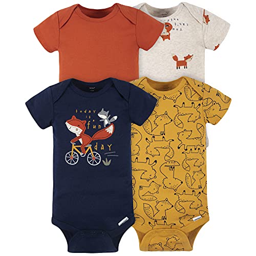Baby Boys  4-Pack Short Sleeve Onesies Bodysuits, Orange Fox, 3-6 Months