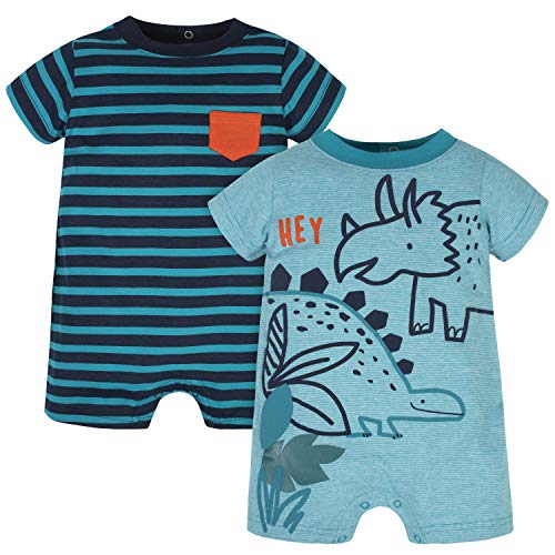 Baby Boys  2-Pack Rompers, Blue Rhino, 0-3 Months