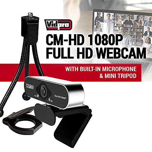 cm-HD 1080P Full HD Webcam with Built-in Microphone and Mini Tripod - Plug and Play 85-Degree FOV USB Webcam with Noise Canceling Filter Perfect for Video Calls Meetings Live Streaming Gaming