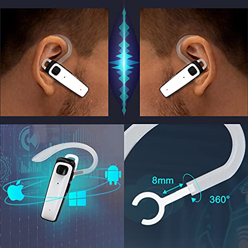 Bluetooth Headset,CVC8.0 Bluetooth Earpiece,16Hrs Talk Time Wireless Handsfree Headset Noise Cancelling Single Ear Bluetooth Headsets for Office/Workout/Driving,Compatible with iPhone Android-bkwt