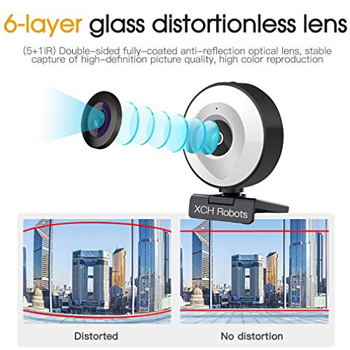 2021 Webcam - AUTO Zoom Webcam with Microphone and Light, 1080p 5MP Video Computer Webcam, Adjustable Beauty Ring Lighting Brightness