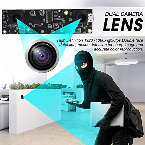 USB Camera Dual Lens 1080P 3D Stereo VR HD Camera,USB2.0 Video Webcam Module for Android,Linux,Windows,2 MP Web USB Security Camera for People Counting System,Stereoscopic Computer Vision Application