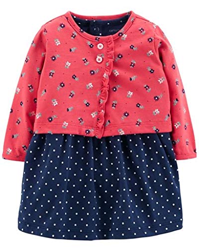 Baby Girls Bodysuit Dress & Cardigan Floral and Polka dots (NB)