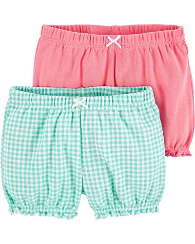 Baby Girls' 2-Pk. Bubble Shorts -Mint Check/Pink- 3 Months