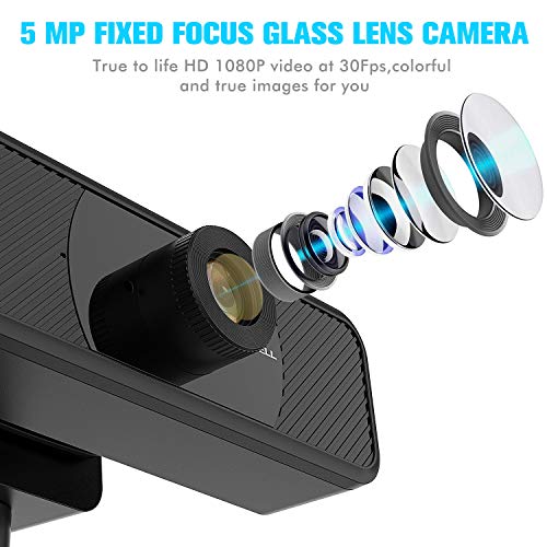 1080P Webcam with Microphone, Upgraded 2020 5 Megapixel Full HD PC Desktop or Laptop Webcam, 5 Millon Lens Streaming USB PC cam, Stream Cam for Video Calling with Flexible Rotatable Tripod