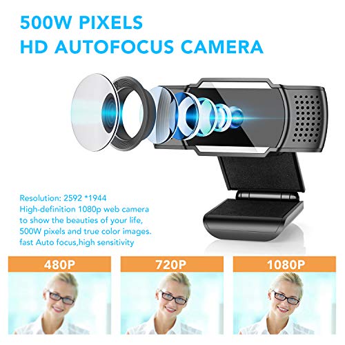 FHD Webcam with Microphone,1080P Web USB Camera,5 Million Pixels Auto Focus,Computer HD Streaming Webcam for PC Desktop Laptop with Built-in Mic,for Video Conferencing,Recording and Streaming