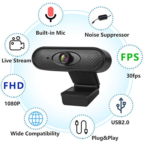 1080P Webcam with Built-in Microphone HD Web Camera Plug&Play USB Webcam Driver-Free Anti-Interference Fast Transmission for Video Conferencing Recording Streaming