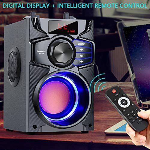 Bluetooth Speakers, Wireless Speaker with Impressive Sound, Rich Bass, Wireless Stereo Pairing, Portable Speaker with Party Light, Support Remote Control FM Radio for Phone Computer PC Home TV