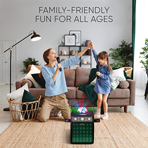 Bluetooth Karaoke Machine for Adults and Kids - Portable Singing Equipment Set with 2 Wireless Karaoke Microphones - PA Speaker System with Disco Ball and Party Lights + TV Cable - Ostinato M7
