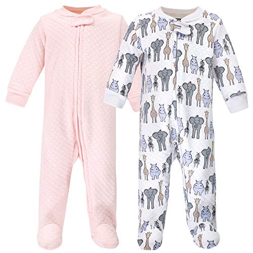 Unisex  Premium Quilted Zipper Sleep and Play, Pink Safari, 0-3 Months