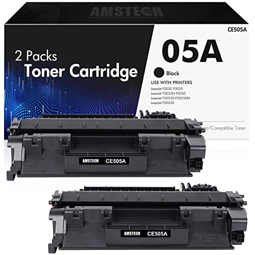 05A CE505A 2 Pack Toner Cartridge CE505D Compatible Replacement for HP CE505A Toner Cartridge for P2035 P2035N P2055DN 2055DN 2035N P2030 P2050 P2055D P2055X Printer Black