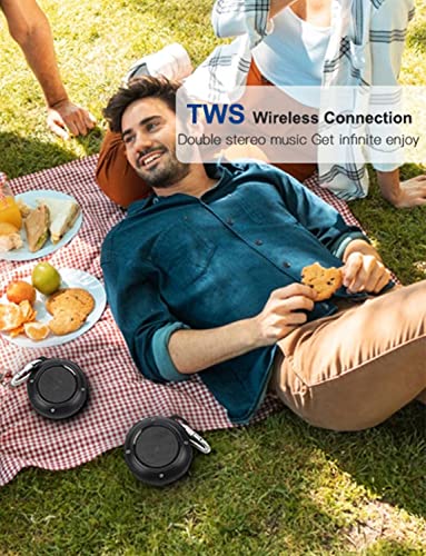 Outdoor Waterproof Bluetooth Speaker, Wireless Portable Mini Shower Travel Speaker with Subwoofer, Enhanced Bass, Built in Mic for Sports, Pool, Beach, Hiking, Camping (Black)