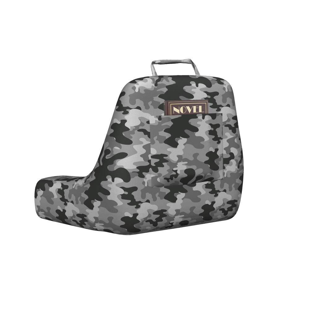 Black and Grey Bedrest with Back Pocket, Stain Like Camouflage Pattern in Gloomy Greyscale Tones, Pillow for Reading and Gaming Dorm Room Accessory, X-Large, Charcoal Grey