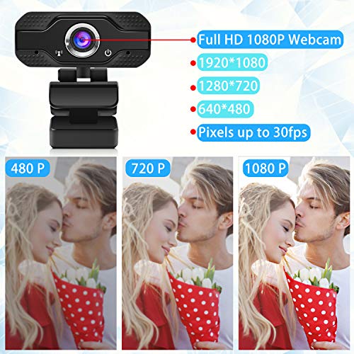 Webcam, USB Webcam with Microphone, 1080P HD Video Webcam, Streaming Computer Web Camera with 120 Vertically Rotation and 90 Wide View Angle, USB Computer Webcam for PC Laptop Desktop Video Calling