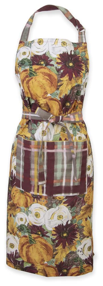 Cotton Kitchen Apron, One Size, Brown, Yellow, Orange, White, Cranberry