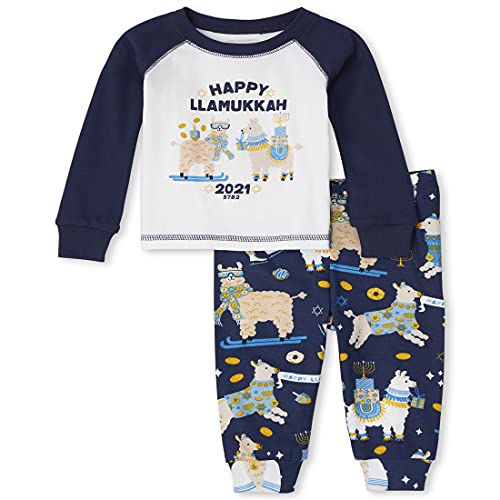 Baby and Toddler Holiday 2 Piece Snug Fit Cotton Pajamas, Llamukkah, 0-3 Months