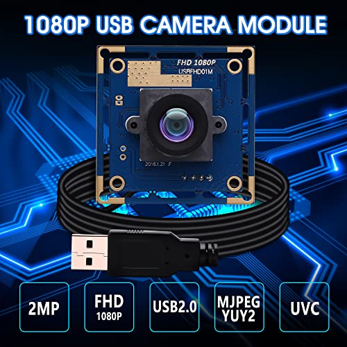 100fps USB Camera Module 1080p Webcam,2MP FHD CMOS OV2710 Web Cam Module High Speed Webcamera,High fps 30fps 60fps 2.1mm Lens Embedded Camera Board Module Support IR Cut for Windows,Mac,Raspberry Pi