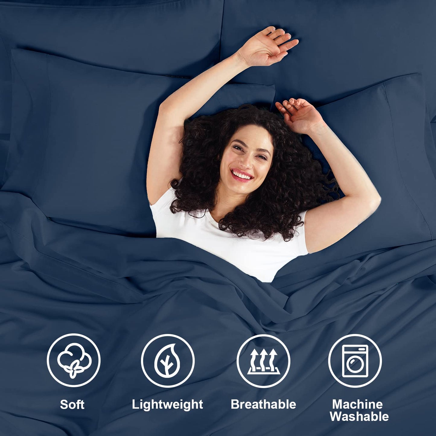 Empyrean Split King Sheets Set - 110 GSM 7 Piece Bed Sheets for Split King Size Bed, Double Brushed Split King Size Sheets, Hotel Luxury Sheets, Soft Be ng Sheets & Pillowcases - Navy Blue