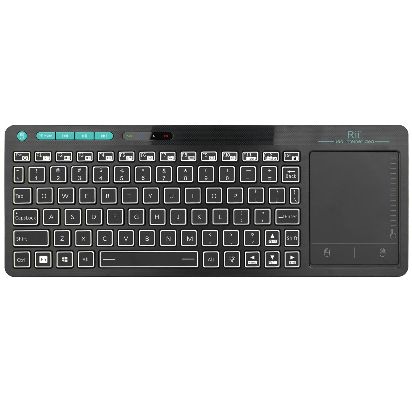 (Dual Mode) RT518S Wireless and Bluetooth 2-LED Color Backlit Multimedia Keyboard with Multi-Touch Big Size Trackpad,Rechargable Keyboard for Android TV Box,PC,Tablets,Smart TV, HTPC, IPTV,Windows