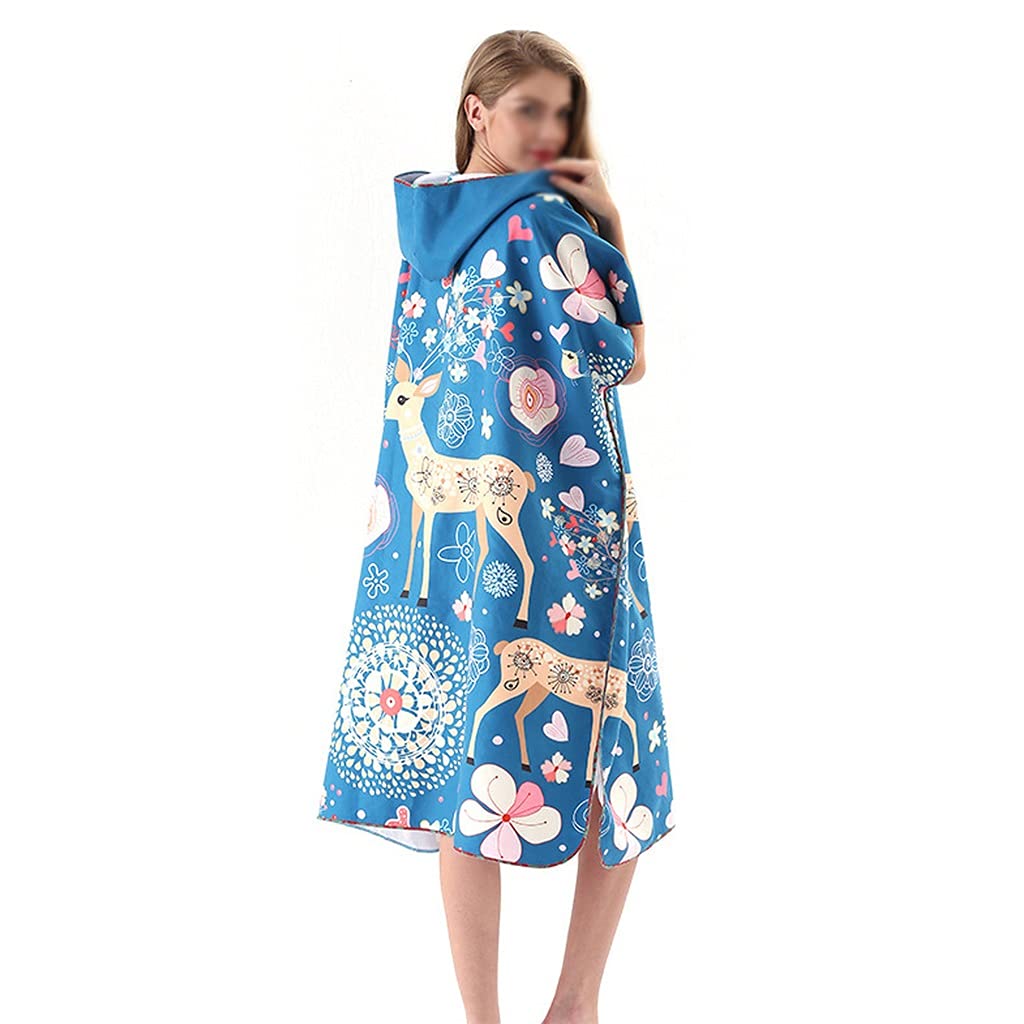 Poncho Towel Surfing Beach Snorkeling Swimming Towel Printing Windproof Quick-Drying Bathrobe Cloak with Hood Color A, Size As Shown)