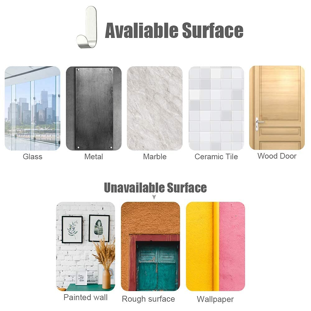 Adhesive Hooks, Wall Hooks 20 Pack Heavy Duty Stainless Steel Wall Hooks Adhesive for Hanging Jackets, Kitchenware, Bathrobes, Bath Towels, Coat, Bag, Party Light Strip (Silver-20pcs)