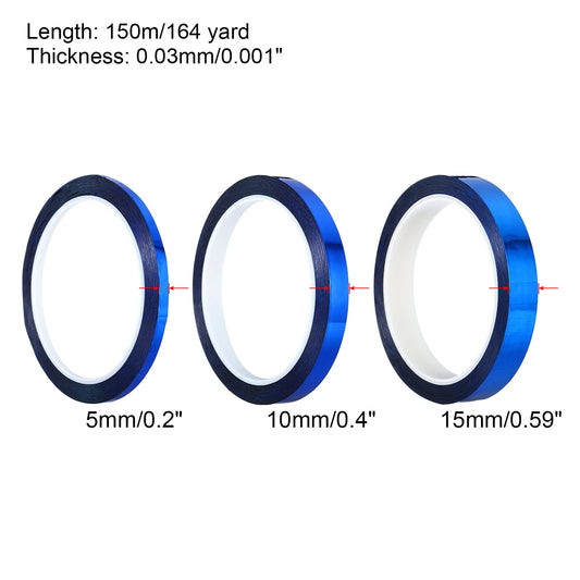 Blue Metallic Tape 0.2/0.4/0.6 Inch x 55 Yards, 3 Rolls