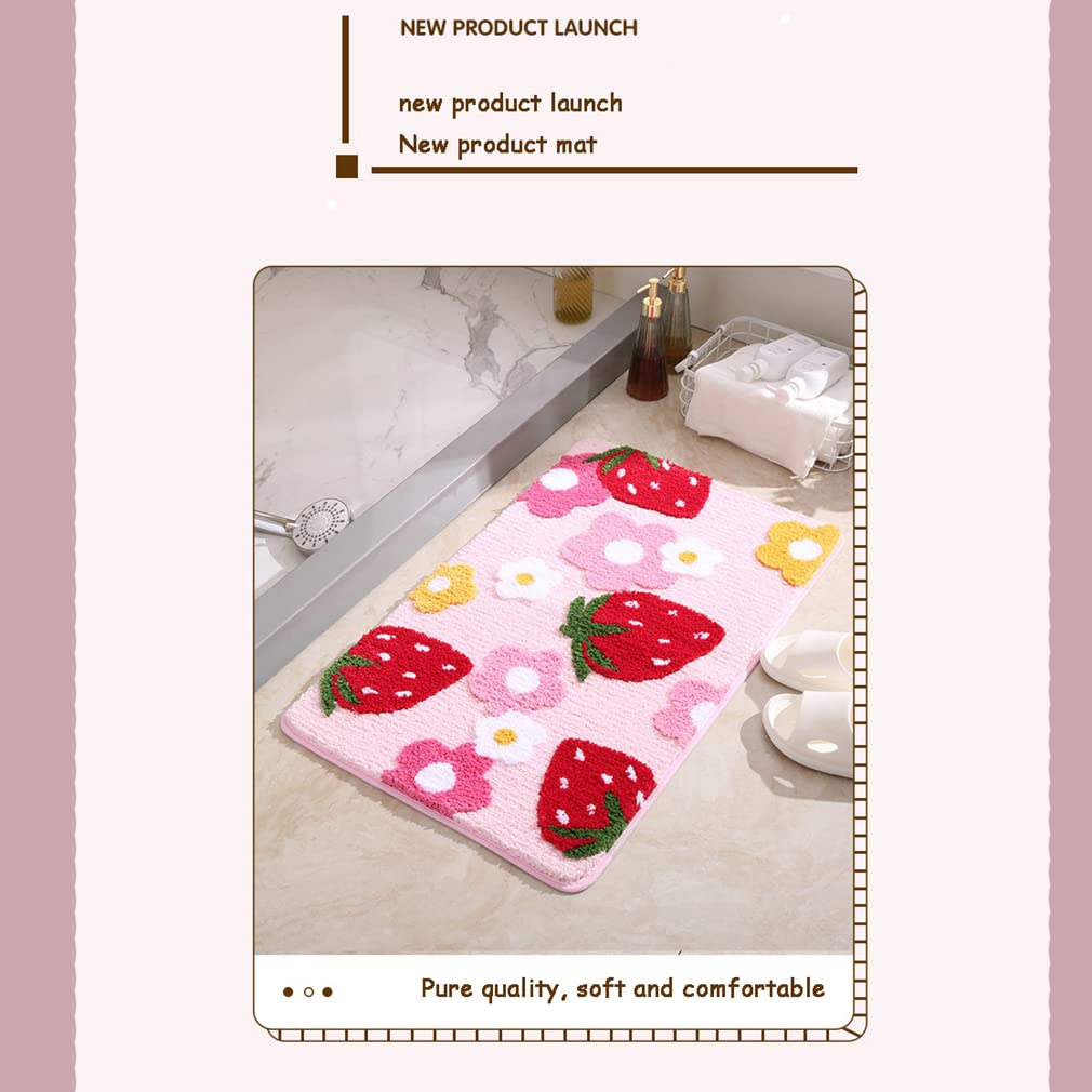 Soft Cozy Str berry Bathroom Rugs Bath Mat Cute Doormat Non Absorbent Washable Shaggy Bedroom Durable Plush Door Mats Bathtub Shower Bath Rug for Girls 17.7" X 25.6", Green)