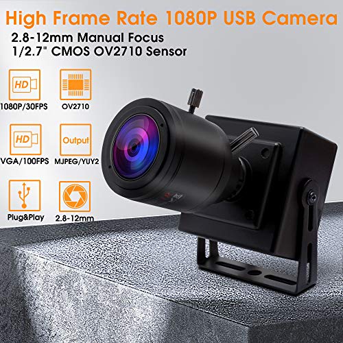 2.8-12mm Zoom Lens USB Camera 1080P Full HD Mini Cam 100fps/60fps/30fps CMOS OV2710 Portable USB Camera with Metal Casing & Bracket, Computer Streaming Webcam for PC Desktop & Laptop,Support OTG