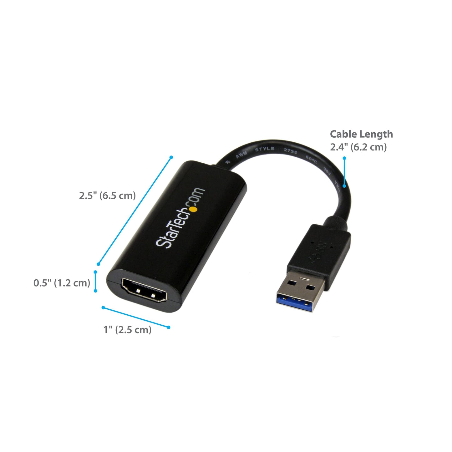 .com USB 3.0 to HDMI Adapter - 1080p (1920x1200) - Slim/Compact USB Type-A to HDMI Display Adapter Converter for Monitor - External Video & Graphics Card - Black - Windows Only (USB32HDES)