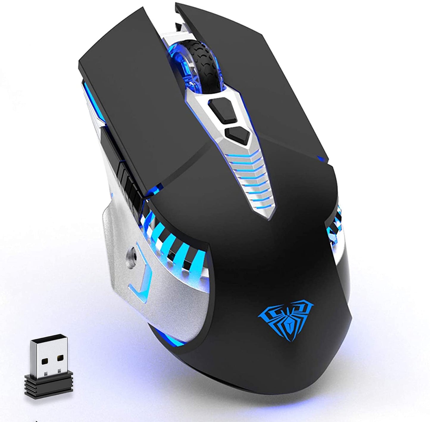 Bluetooth Mouse, Rechargeable Wireless Gaming Mouse Multi Device(BT 5.0/3.0+USB) with Side Buttons, RGB LED Light up Ergonomic Cordless Computer Mice for Laptop/PC/iPad/Mac/MacBook Pro/Tablet (Black)