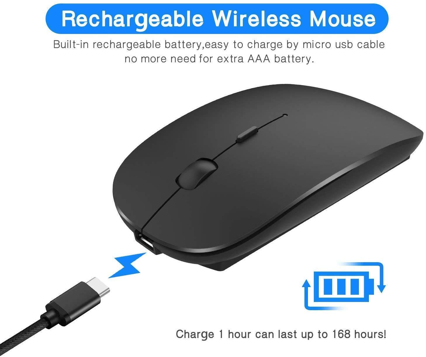 Bluetooth Mouse,Rechargeable Wireless Mouse for MacBook Pro/MacBook Air,Bluetooth Wireless Mouse for Laptop/PC/Mac/iPad pro/Computer