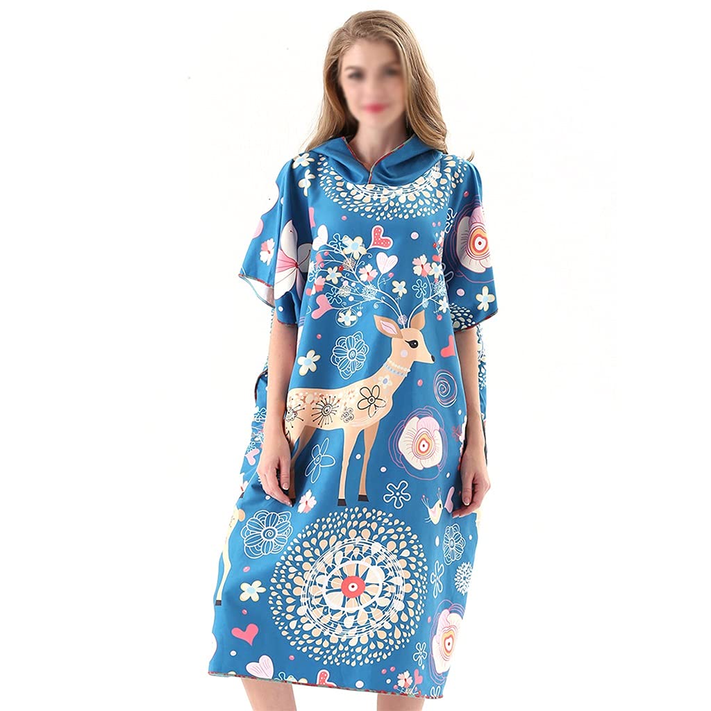 Poncho Towel Surfing Beach Snorkeling Swimming Towel Printing Windproof Quick-Drying Bathrobe Cloak with Hood Color A, Size As Shown)