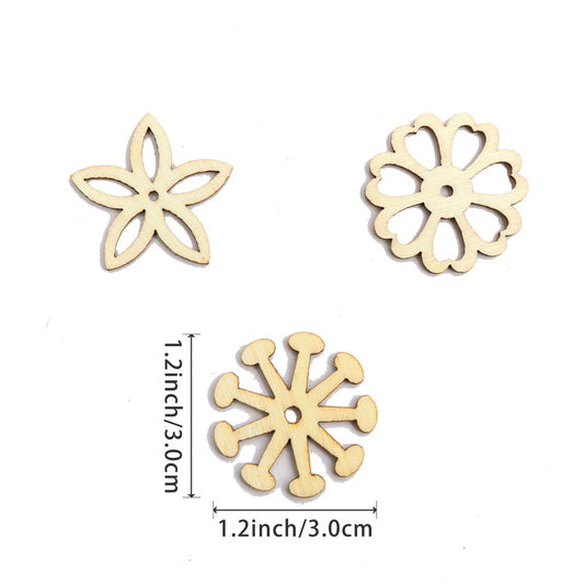 100pcs Unfinished Flower Shaped Wood Slices 30mm